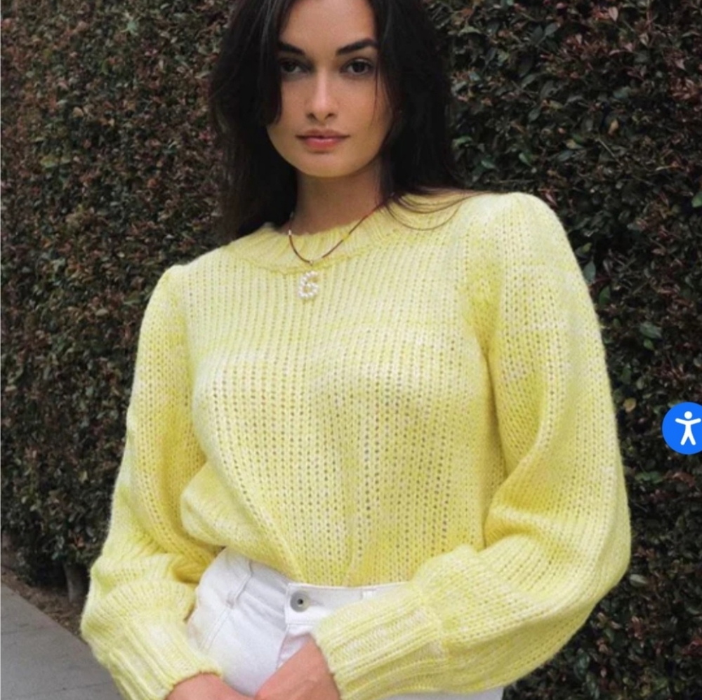 Greylin yellow knit sweater puffy sleeves